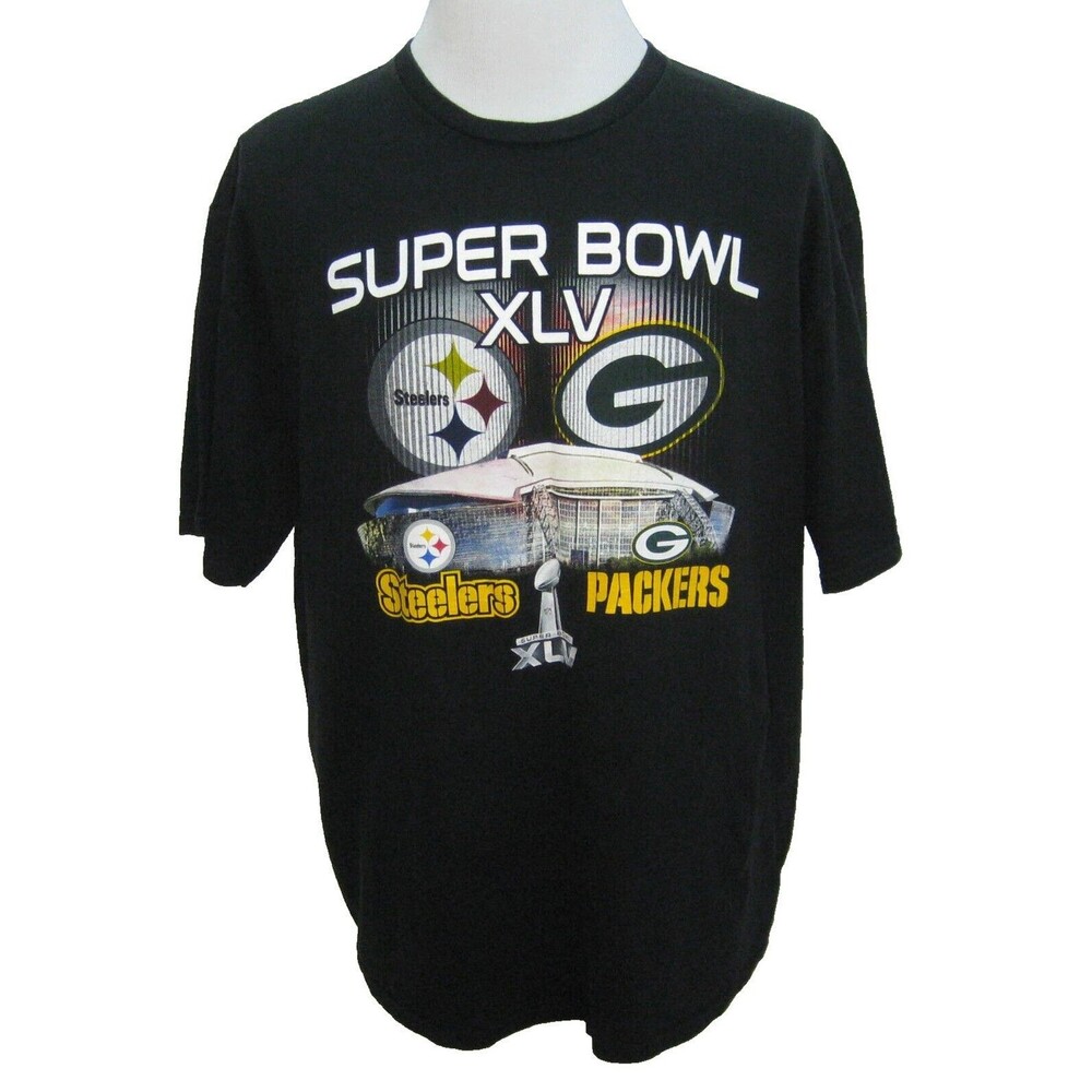 SUPER BOWL XLV Men's (Size XL) Black Short Sleeve T-Shirt Packers Champions NFL